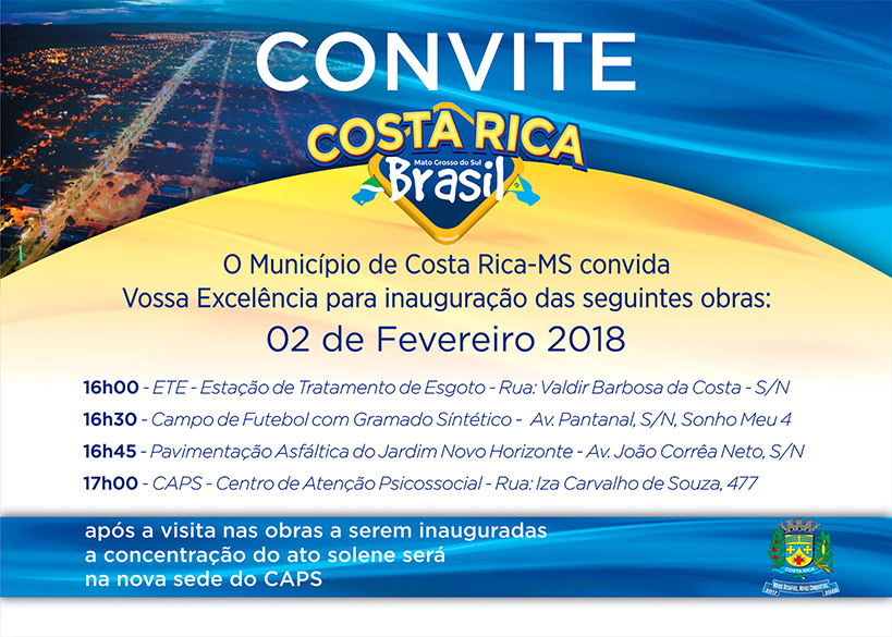 Prefeito e Vereadores convidam à população para inauguração de obras