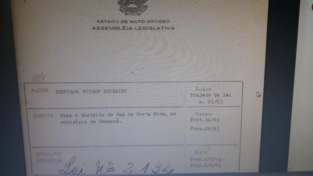 Ex-vereador consegue documentos históricos da criação do distrito de Paz de Costa Rica e Paraíso