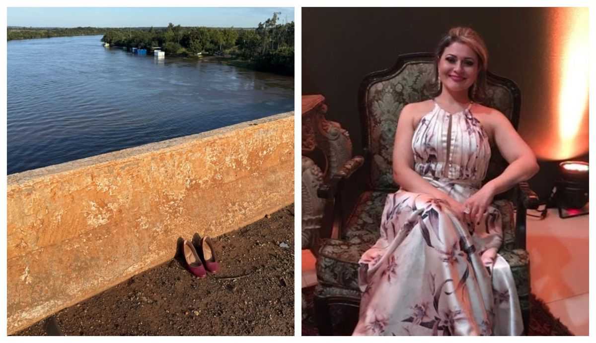 Os sapatos que ficaram em cima da ponte. Foto de arquivo familiar da médica.