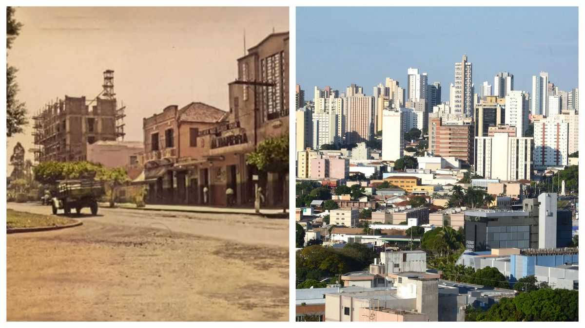Primeira foto, retrata Campo Grande do passado - inicio de 1970. A outra foto a Campo Grande de 2025.