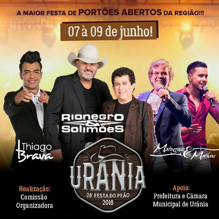 28ª Festa do Peão de Urânia: dias 07, 08 e 09 de junho, com entrada franca