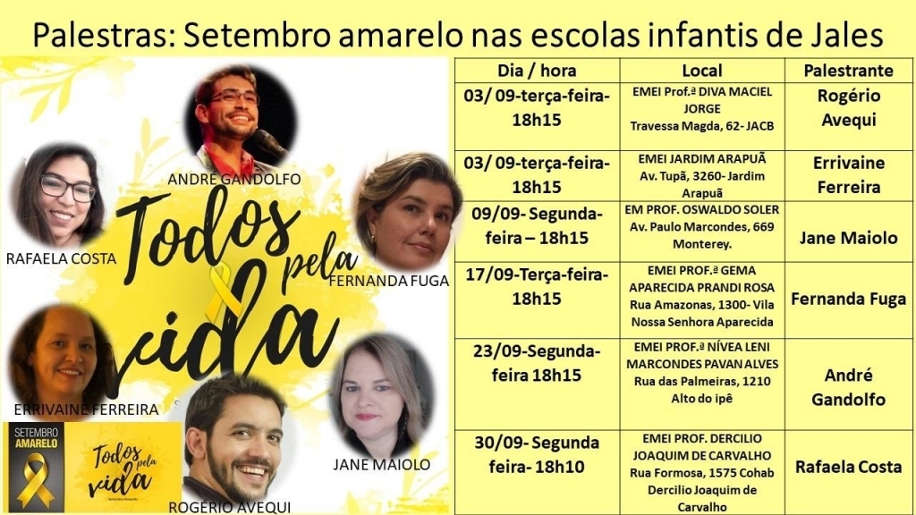 Setembro Amarelo: conscientização sobre suicídio será realizada em escolas da Rede Municipal