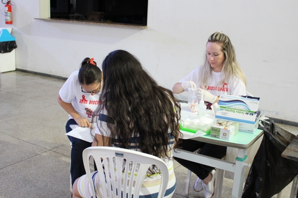 Os participantes puderam no mesmo dia realizar os testes rápidos em prevenção ao HIV, AIDS, Sífilis e Hepatites Virais
