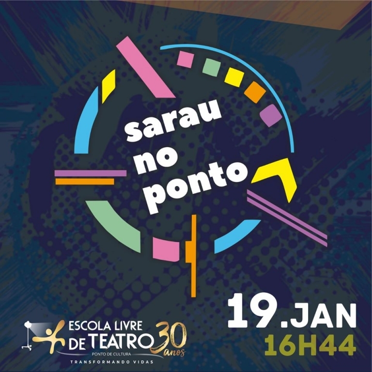 O Sarau será realizado no próximo domingo, dia 19 de janeiro, às 16h44 em frente ao Ponto de Cultura