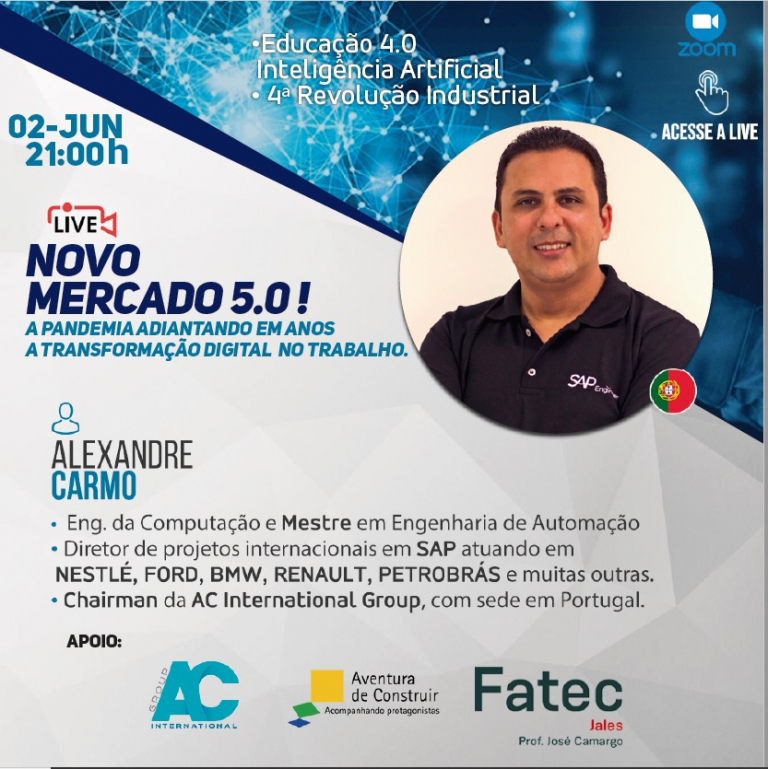De Portugal para a Fatec Jales: live sobre Novo mercado 5.0