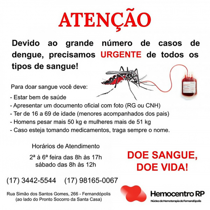 Cai o nº de doadores em meio à pandemia e Hemocentro precisa de todos os tipos de sangue