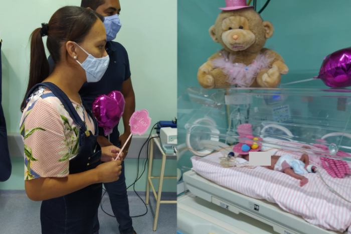 Pais realizam “mêsversário” de filha prematura na UTI Neonatal na Santa Casa de Misericórdia de Jales
