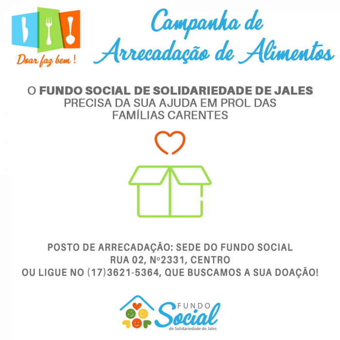 Fundo Social de Solidariedade de Jales inicia campanha de arrecadação de alimentos