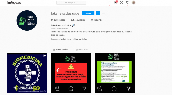 A página no Instagram traz informações precisas sobre o que é fato ou fake na área da saúde