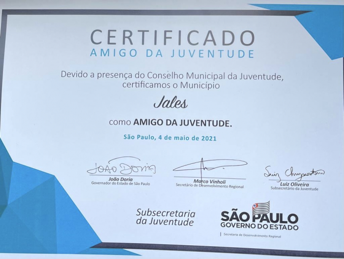 Certificado Jales Amigo da Juventude