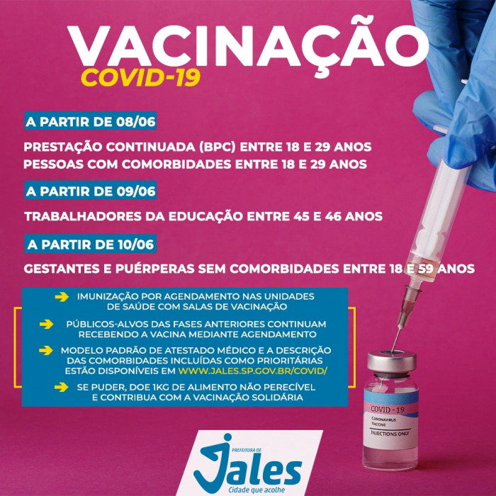 Portadores de comorbidades com mais de 18 anos começam a se vacinar em Jales
