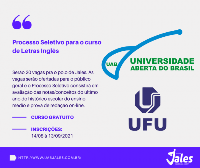 UAB abre Processo Seletivo para o curso de graduação em Letras Inglês