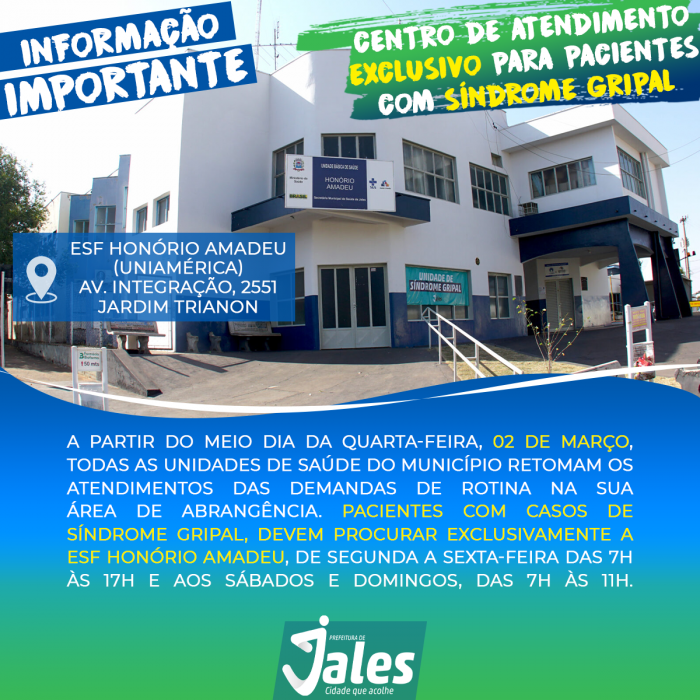 Unidades que estavam exclusivas para síndromes gripais retomam atendimento de rotina em Jales