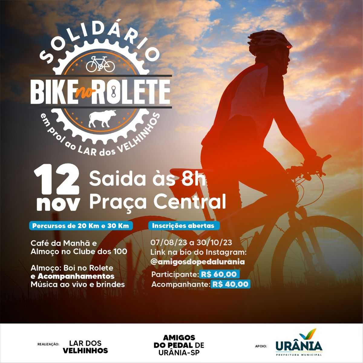 Abertas as inscrições para o Bike no Rolete em prol ao Lar dos Velhinhos de Urânia
