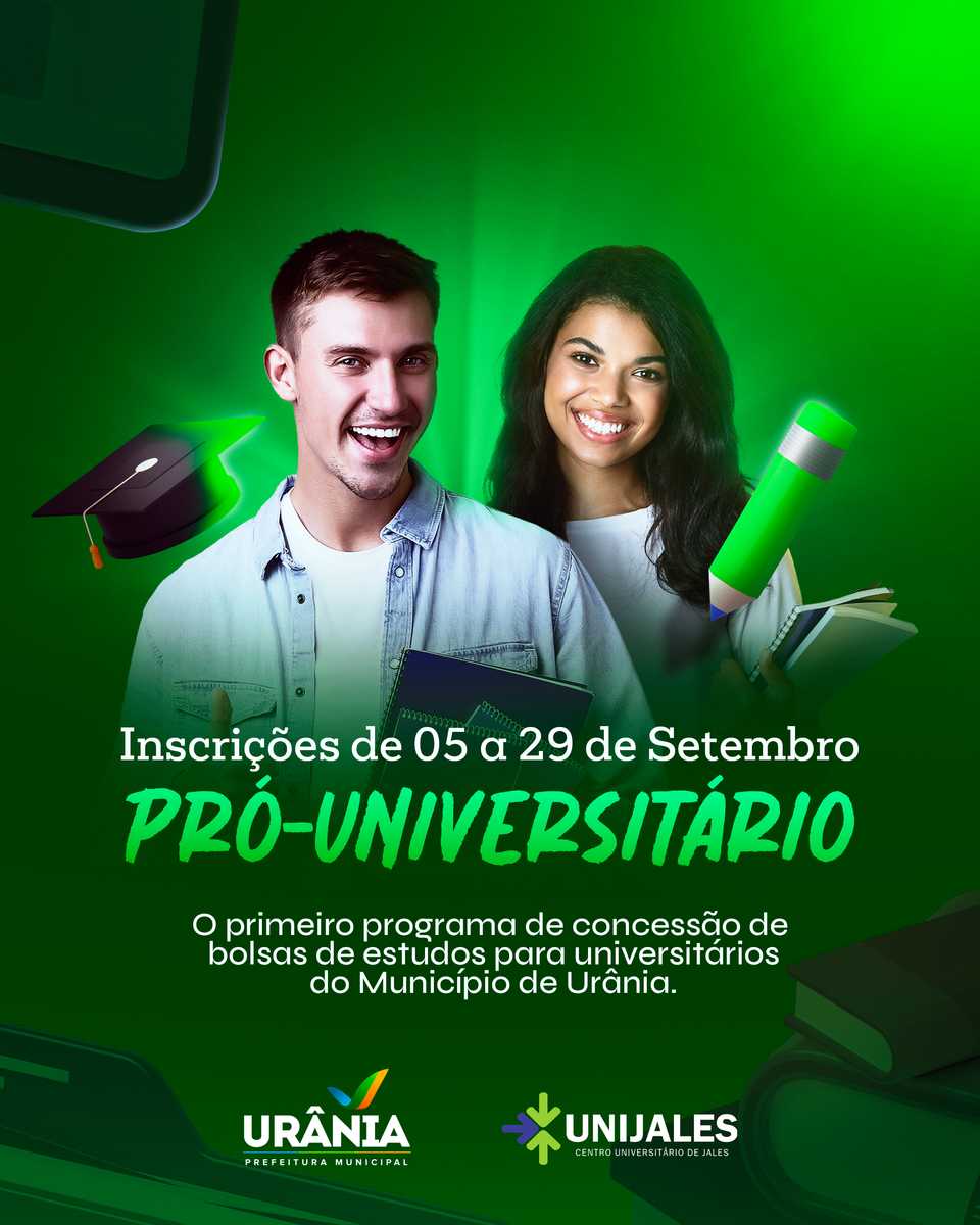 Urânia abre inscrições para programa Pró-Universitário 2024, que oferece bolsa integral de estudos no Unijales