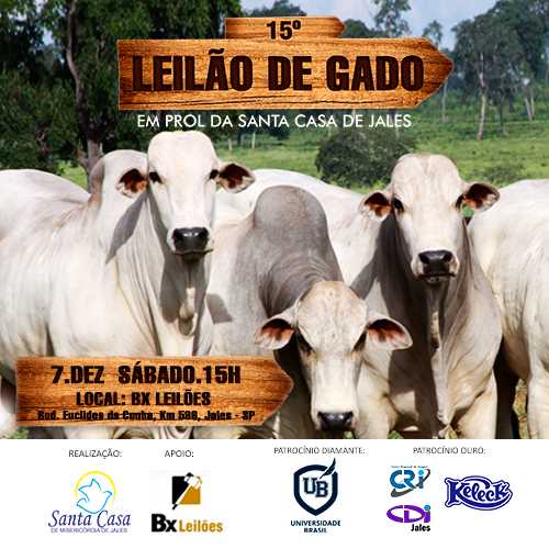 15º Leilão de Gado da Santa Casa de Jales terá renda destinada para ampliação da UTI